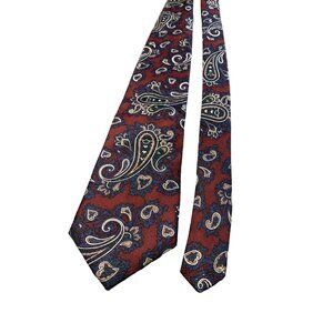 Mario Valentino Silk Tie Necktie Mens Silk Burgundy Blue Paisley Pattern